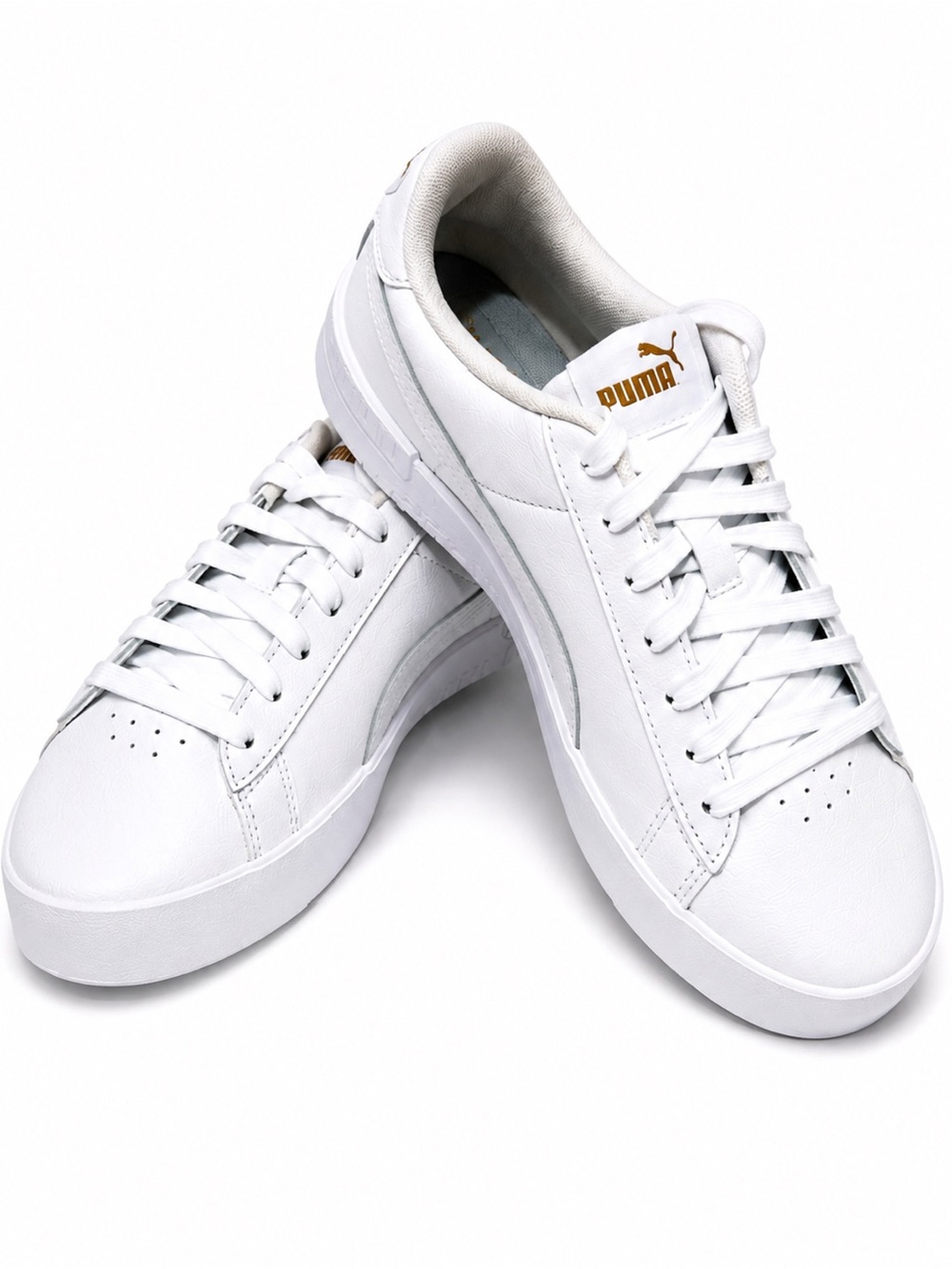 Puma Court Women’s White Leather Low Top Sneakers Gold Accents Size 8